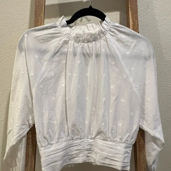 Anthropologie Maeve White Ruched 3/4 Sleeve Crop Blouse - Picture 1 of 3